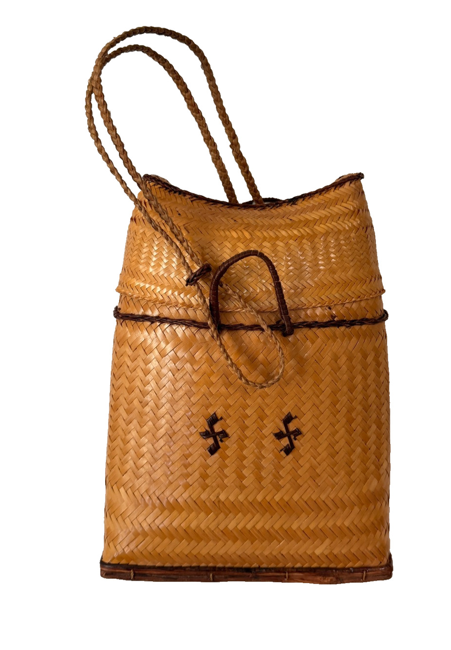 Vintage Filipino Pasiking Backpack Handwoven Bamboo Rattan Foraging Basket